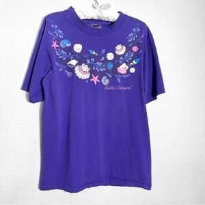 Vintage 90s Birdlegs Martha’s Vineyard T-shirt Purple with Glitter‎ Seashells L